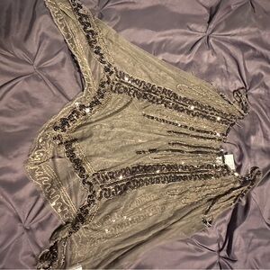 Elegant Gray Sequined Women's Top